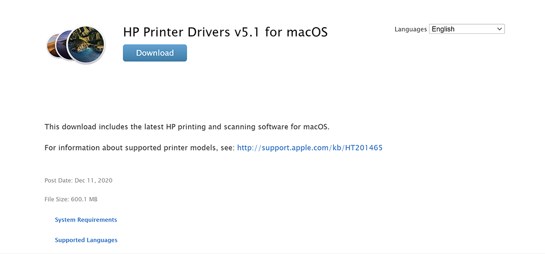 hp printer driver update for mac